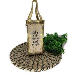"Let's Get Merry and Bright" Holiday Wine Tote Carrier Heavy Canvas Tevana ~ NWT